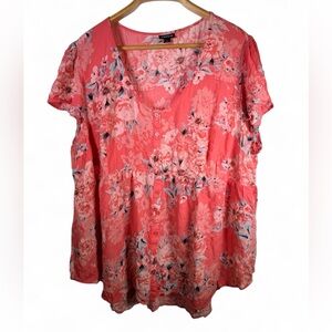 Torrid Pink Floral Short Sleeve Blouse